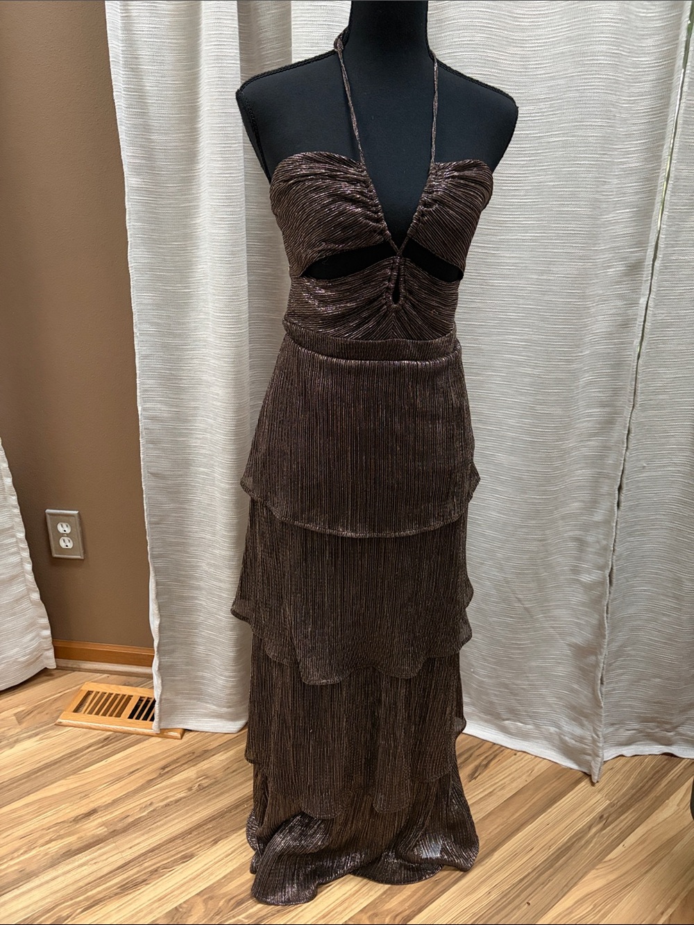 Yumi Kim Serenity Lurex Tiered Maxi Dress in Sparkle Bronze Gold